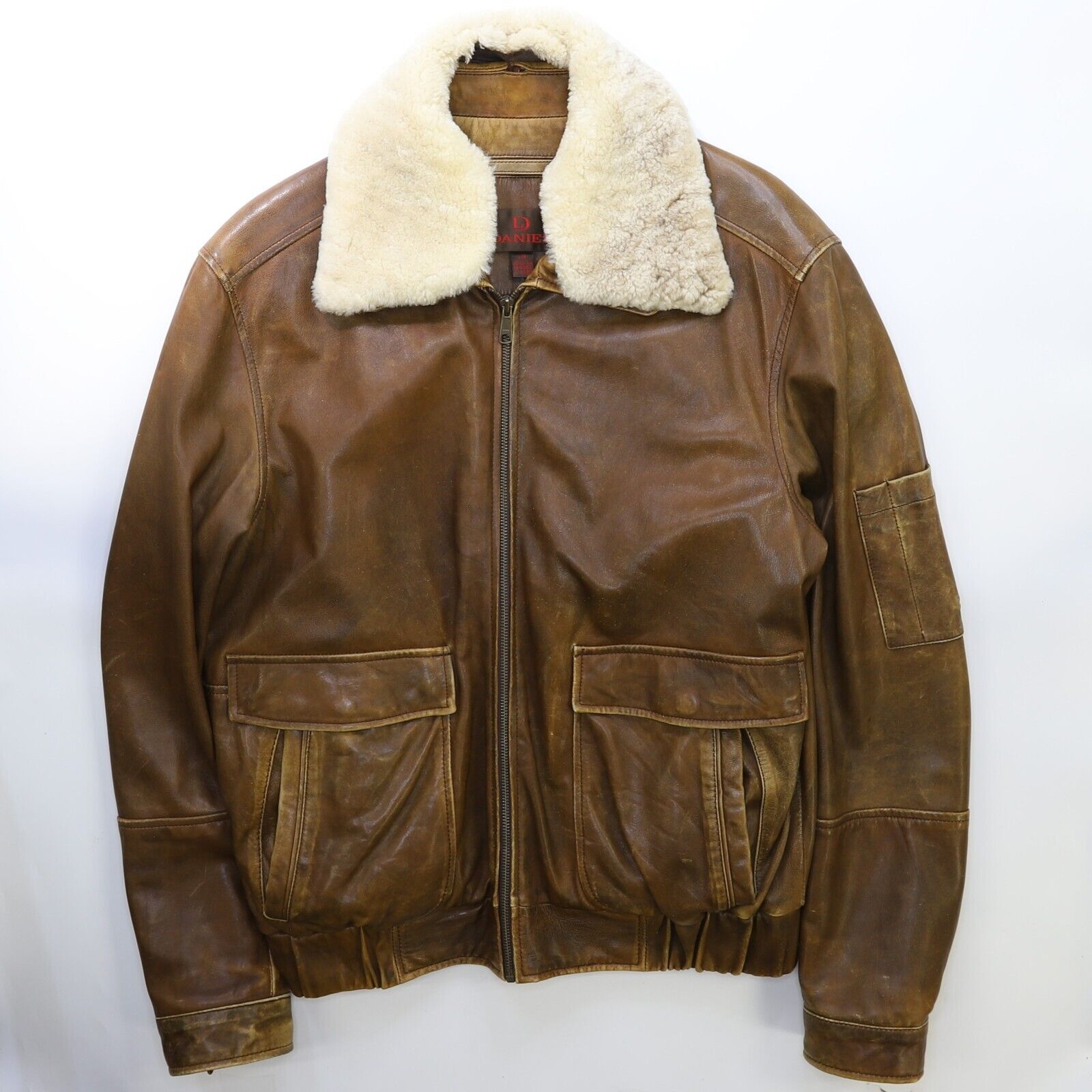 Danier Leather Bomber Jacket Size Large Brown Sherpa Collar Throwback Vault