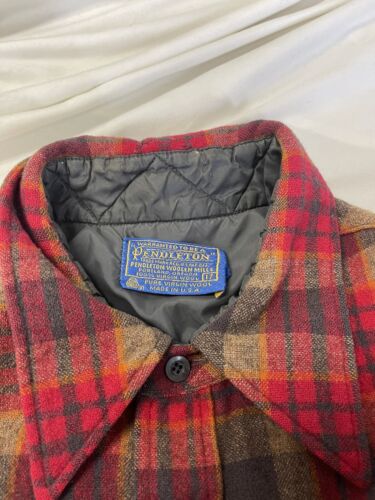 Vintage Pendleton Plaid Wool Button Up Field Shirt Size 17 Red 90s