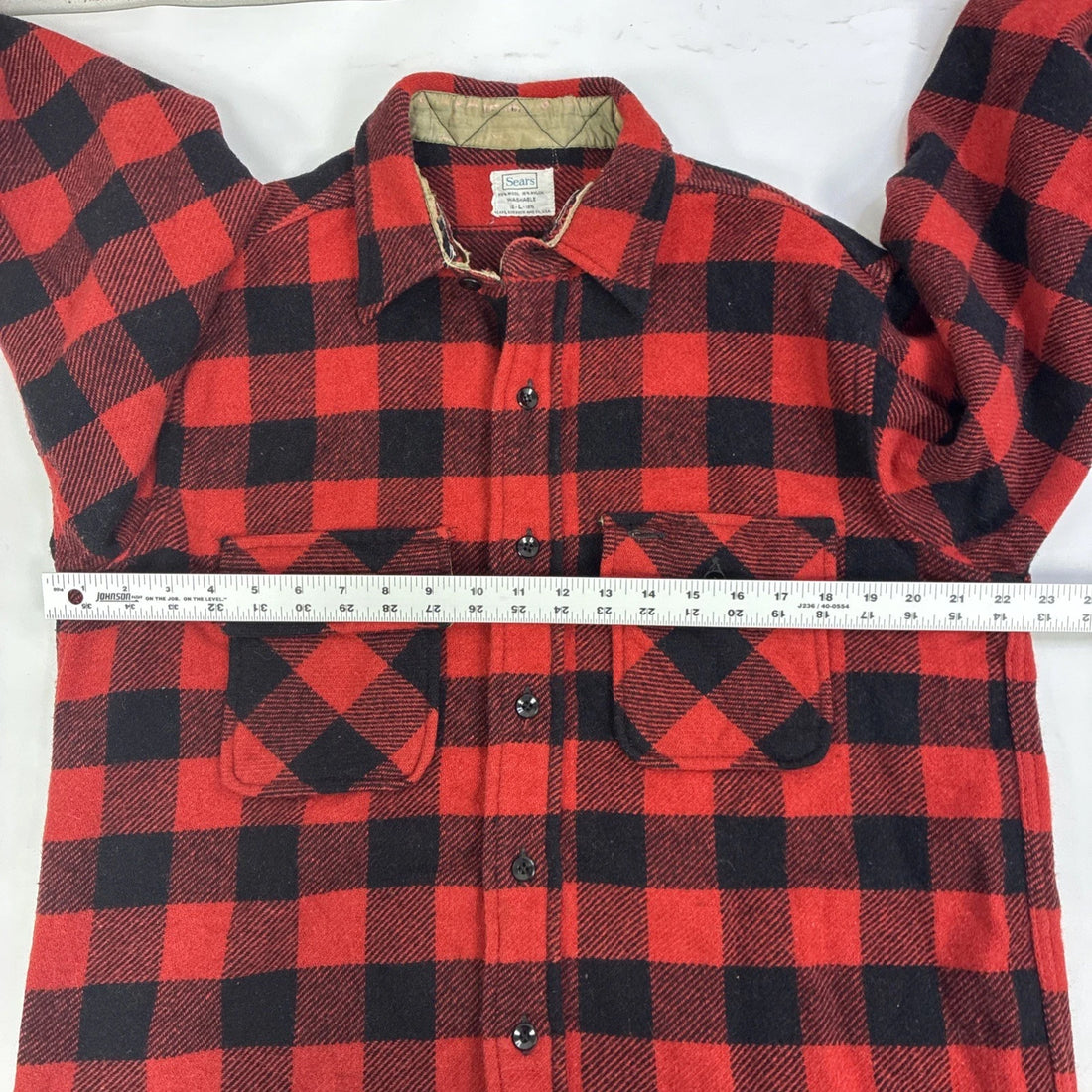 Sears Wool Red Buffalo Plaid Button Up Shirt Size Large
