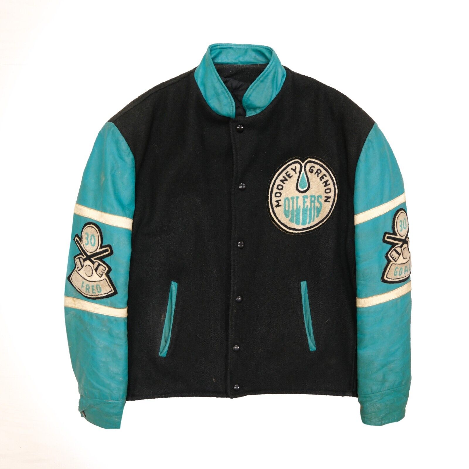 Vintage Mooney Grenon Oilers Lacrosse Leather Wool Varsity Jacket
