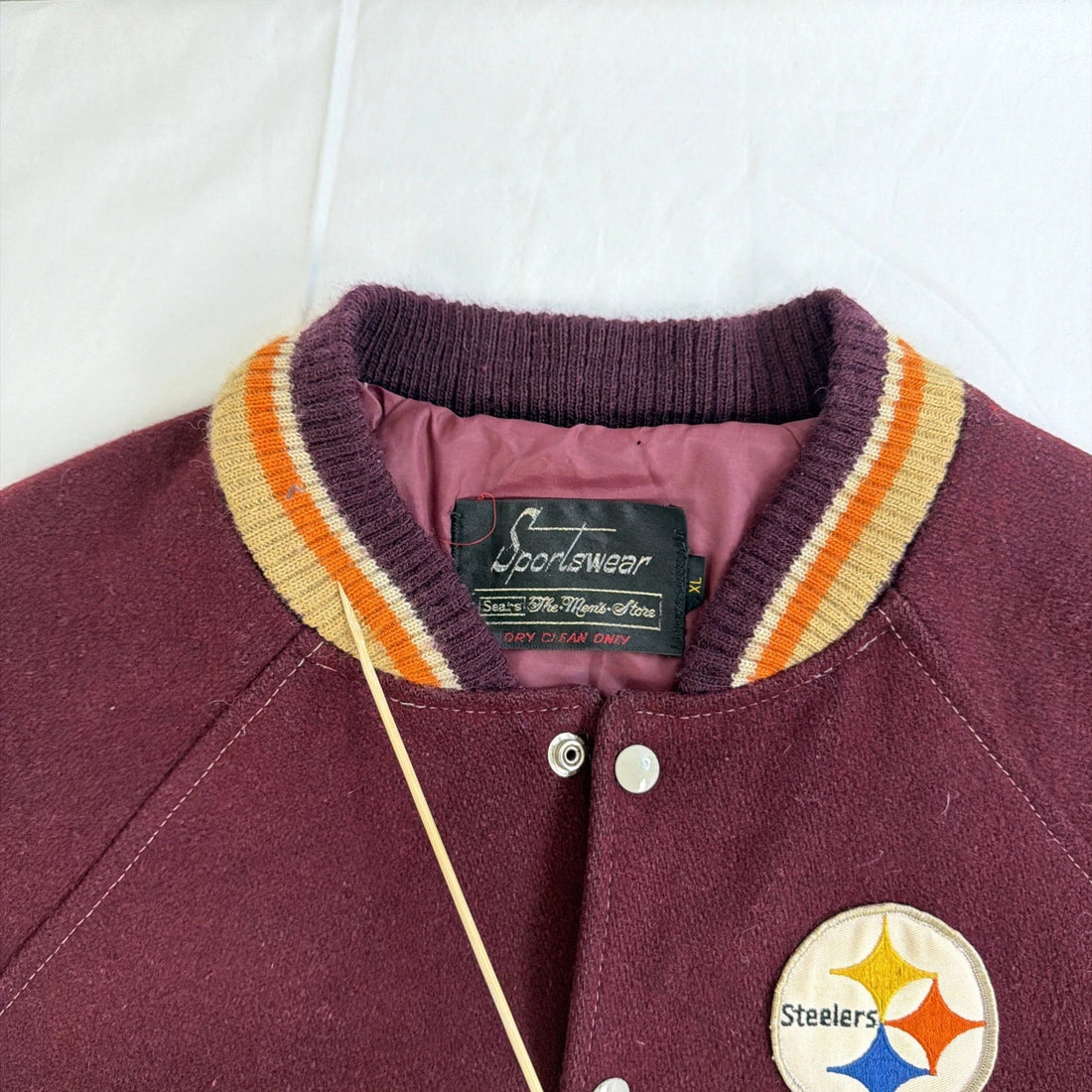 Vintage Steelers Steelmark Wool Varsity Jacket Size XL Burgundy