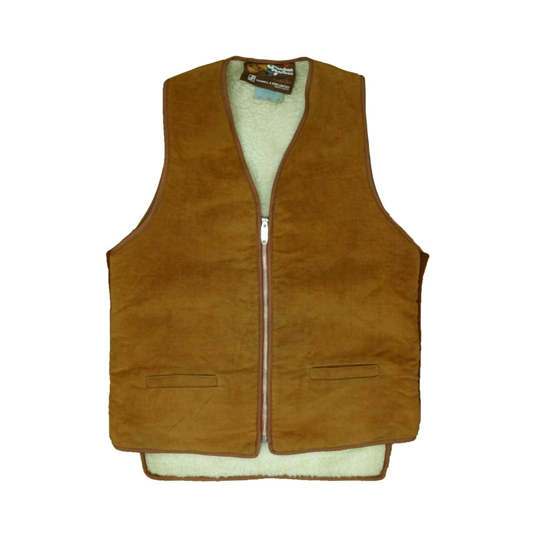 Vintage Canadian Caribou Vest Jacket Size XL Tall Brown Sherpa Lined