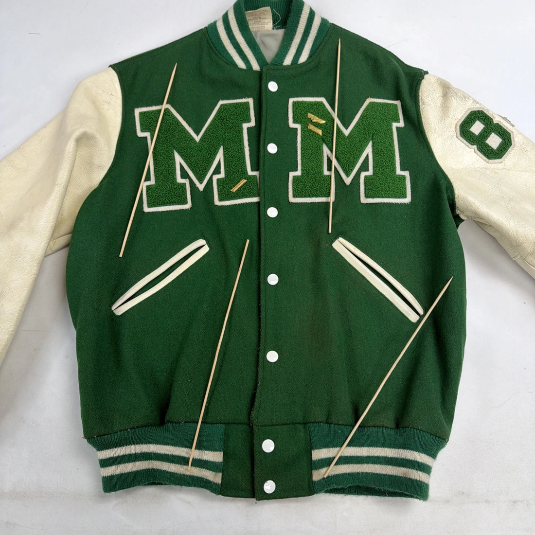 Vintage Leather Wool Letterman Varsity Jacket Size 42 80s
