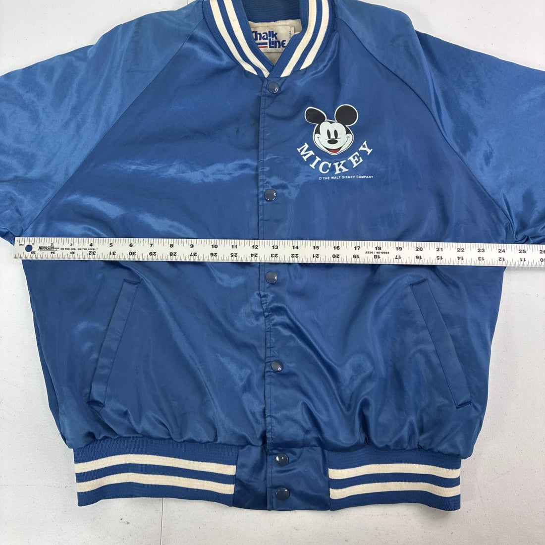 Vintage Mickey Mouse Disney Chalk Line Satin Bomber Jacket Size Large