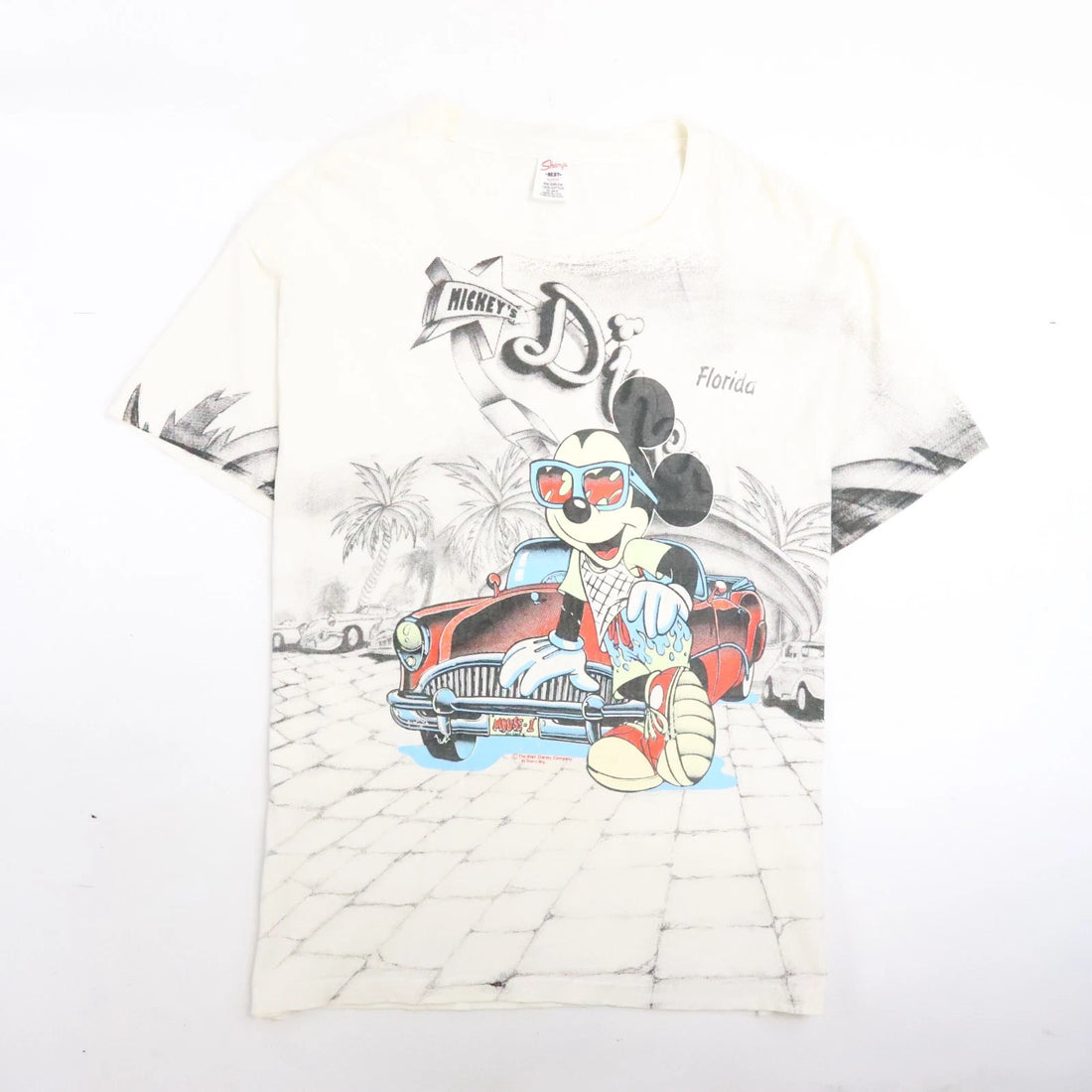 Vintage Mickey Mouse Diner Florida Disney T-Shirt XL All Over Print 90s