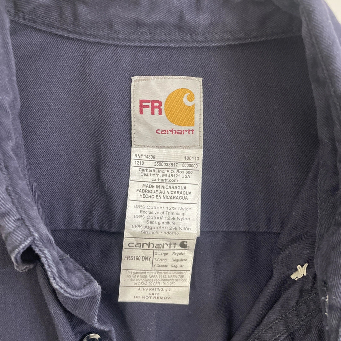 Carhartt FR Button Up Shirt Size XL Blue