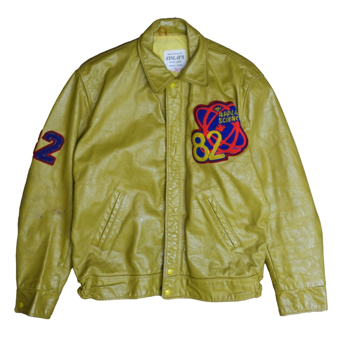 Vintage Queens Applied Science Varsity Leather Jacket Size 42 Talon Zip 1982 80s