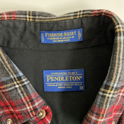 Vintage Pendleton Wool Fireside Button Up Shirt Size Medium Red Plaid