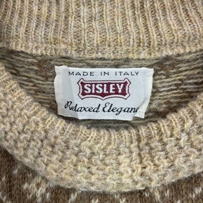 Vintage Sisley Wool Knit Fair Isle Crewneck Sweater Size Large Italy