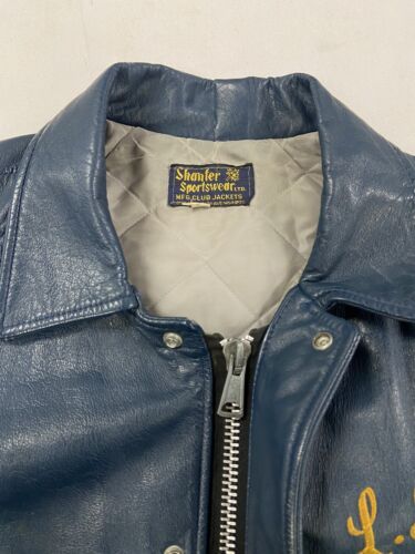 Vintage Shanter LSY Leather Varsity Jacket Size XL Blue 1989 80s