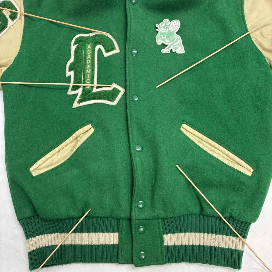 Vintage Huntsville Hornets Academics Leather Wool Varsity Jacket Medium 1996 90s