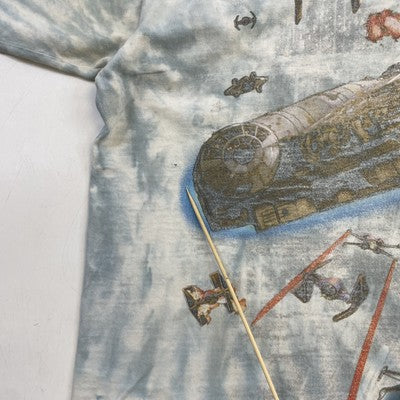 Vintage Star Wars Millennium Falcon Liquid Blue Tie Dye T-Shirt Size XL 90s