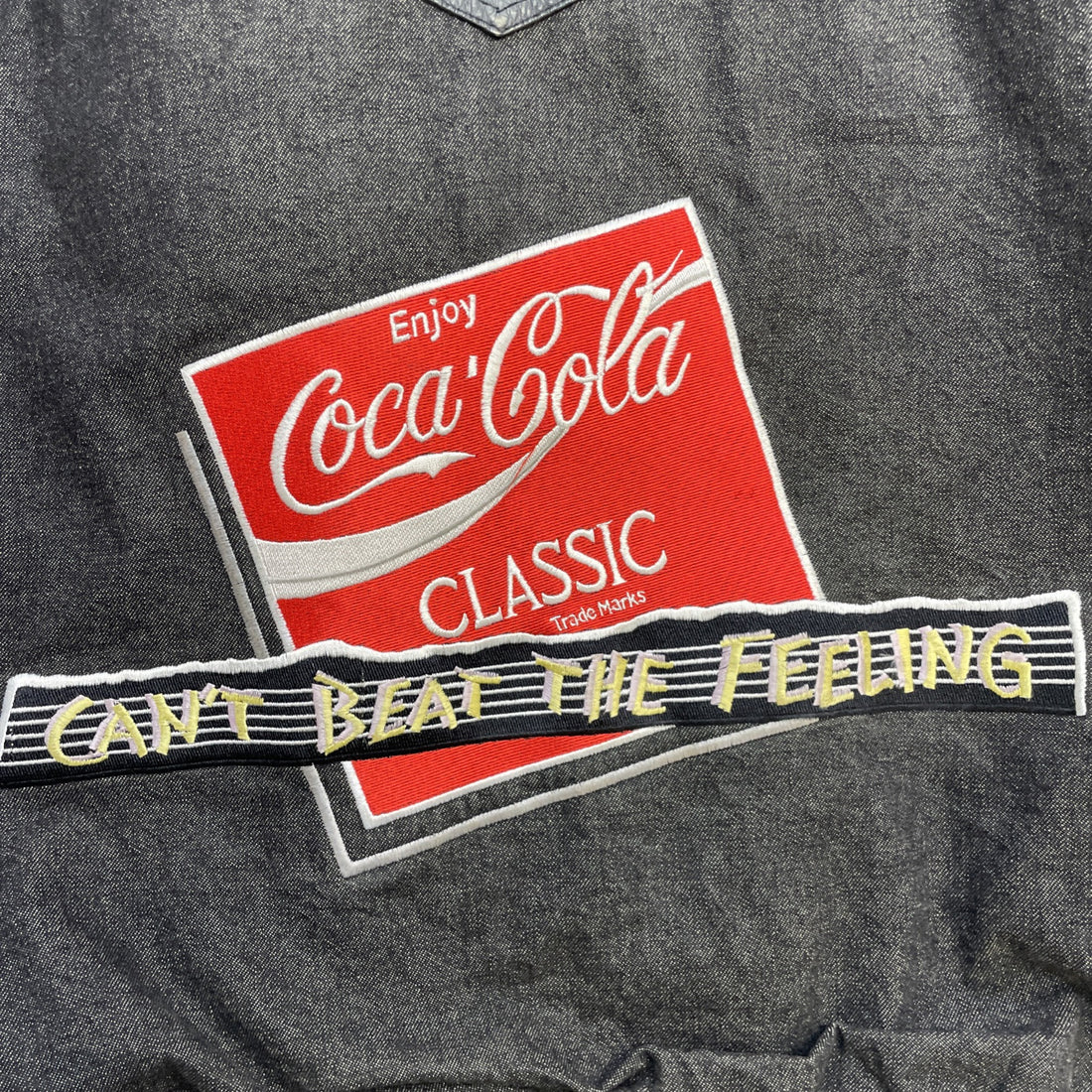 Vintage Coca Cola Classic Denim Bomber Jacket Size Small Coke Promo