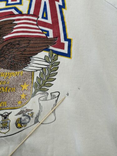Vintage Military Memorial USA Eagle Sweatshirt Crewneck Size XL White 90s