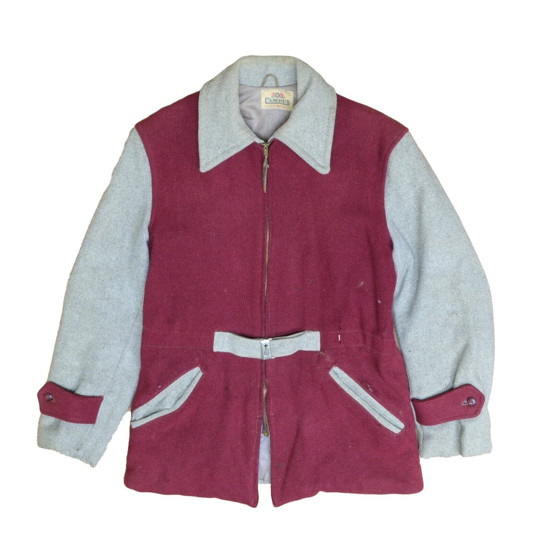 Vintage Campus Wool Coat Jacket Size Medium Red Gray