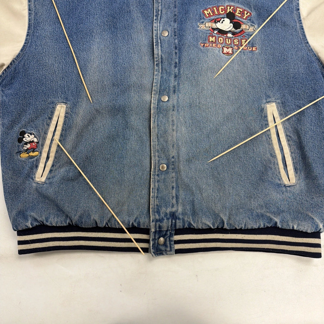 Vintage Mickey Mouse Disney Denim Bomber Jacket Size XL