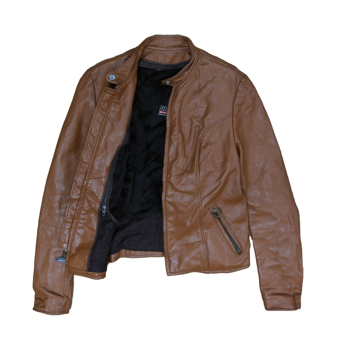 Vintage Brooks Leather Cafe Racer Motorcycle Jacket Size Medium Brown Lenzip Zip