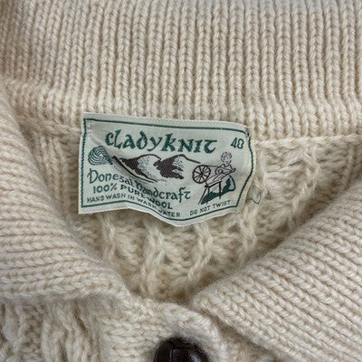 Vintage Clady Knit Wool Cardigan Sweater Size 40 Fisherman Cable Donegal