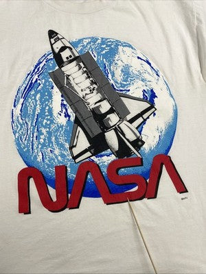 Vintage NASA Space T-Shirt Size XL White 90s