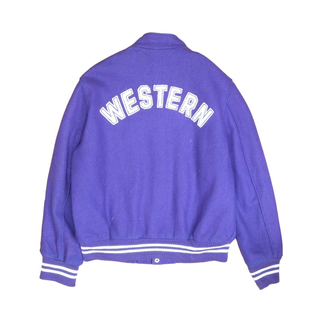 Vintage Western Letterman Wool Varsity Bomber Jacket Size Large Purple
