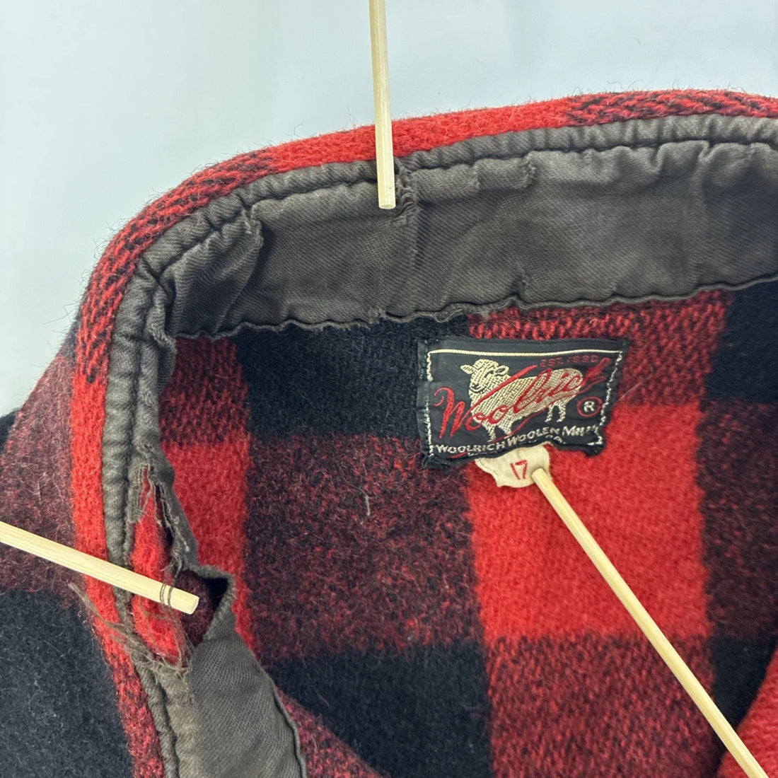 Vintage Woolrich Wool Buffalo Plaid Shirt Jacket Size 17 60s