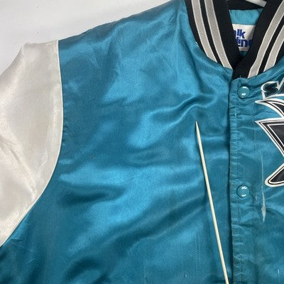 Vintage San Jose Sharks Chalk Line Satin Bomber Jacket Size Medium NHL