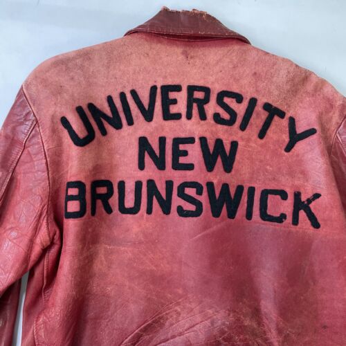 Vintage University of New Brunswick Leather Varsity Jacket Medium Distressed 60s