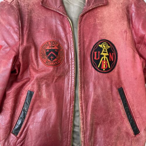 Vintage University of New Brunswick Leather Varsity Jacket Medium Distressed 60s