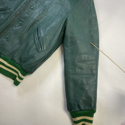 Vintage Leather Varsity Jacket Size 38 Green