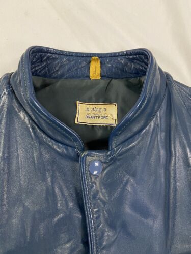 Vintage Oakville Blades Leather Varsity Jacket Size Medium Blue