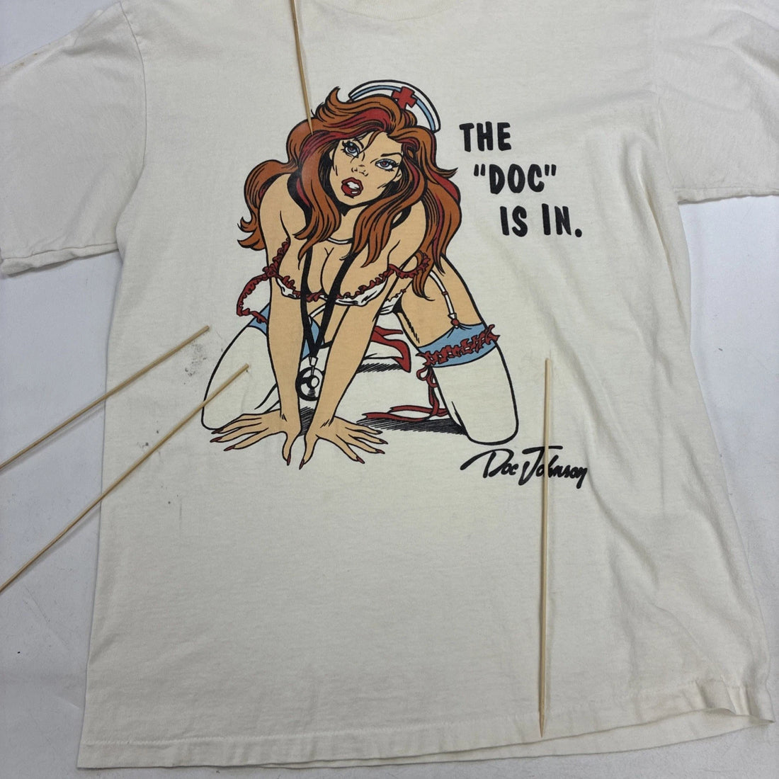 Vintage Doc Johnson The Doc Is In Nurse T-Shirt Size Large 90s