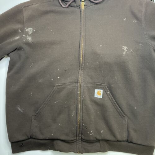 Vintage Carhartt Full Zip Sweatshirt Hoodie Size Large Brown Thermal Lined