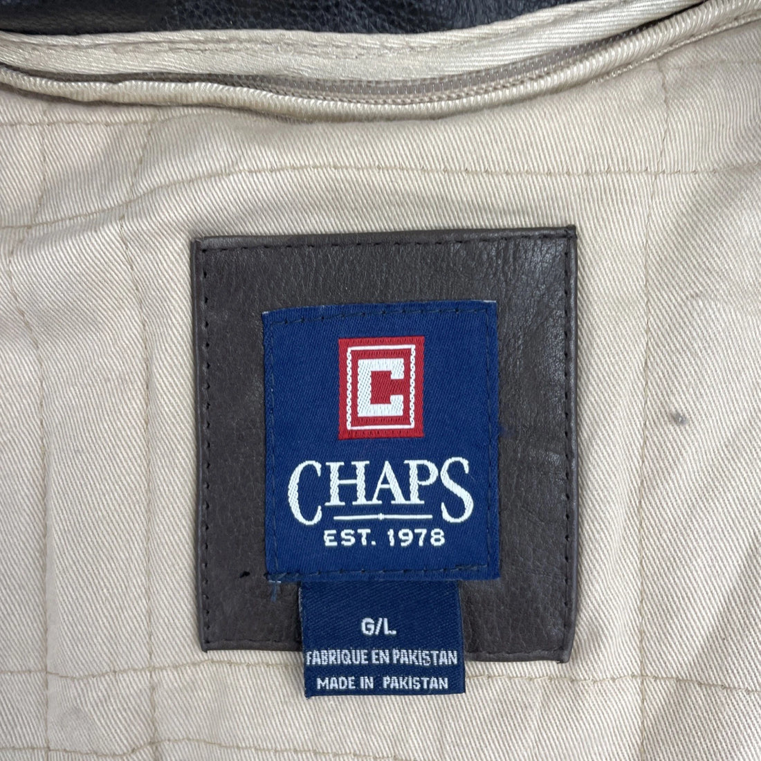 Chaps Leather Coat Jacket Size Large Brown