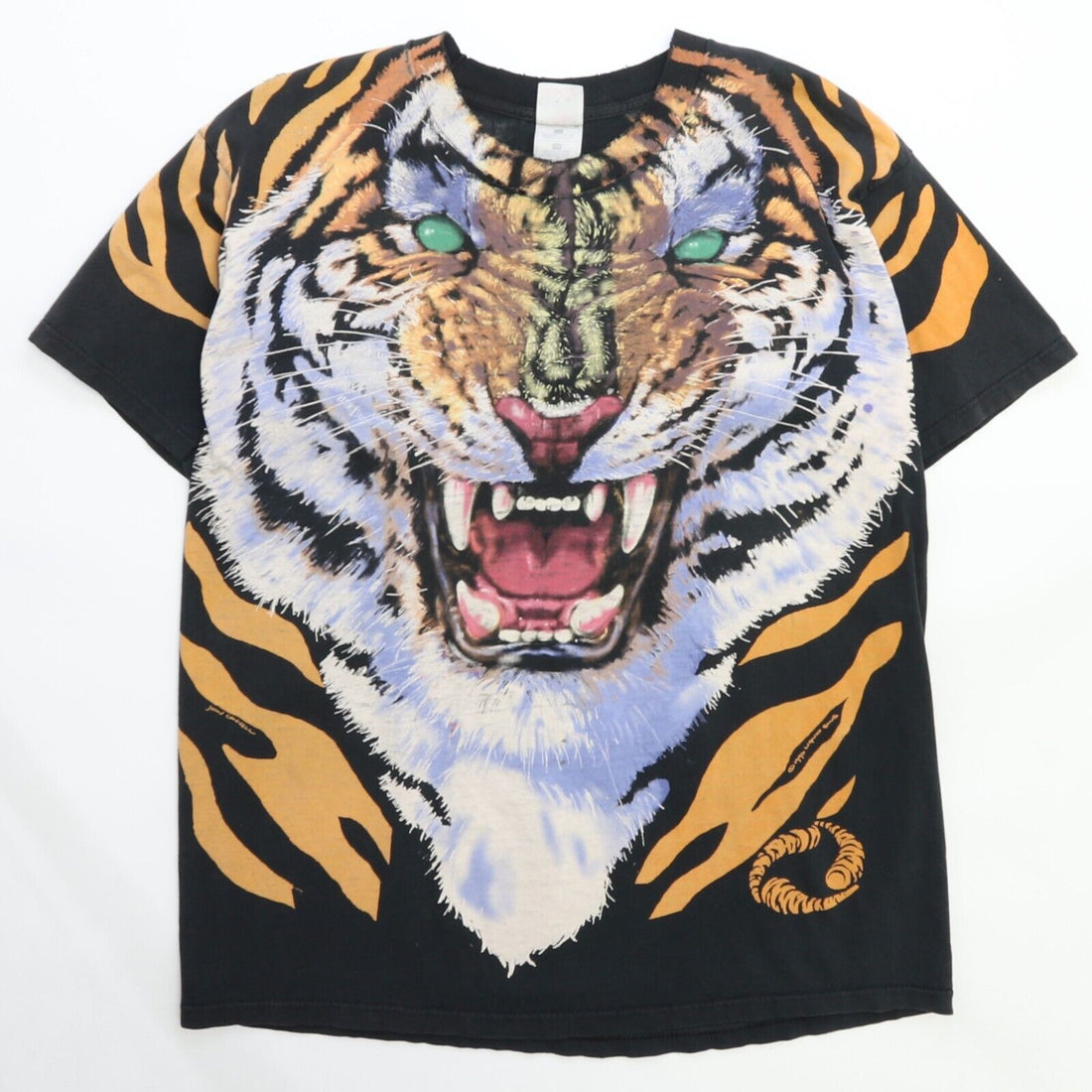 Vintage Tiger Liquid Blue T-Shirt Size XL All Over Print 1995 90s