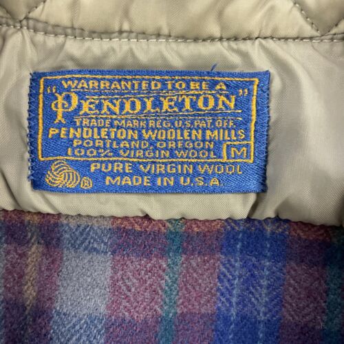 Vintage Pendleton Lodge Wool Button Up Shirt Size Medium Purple Plaid