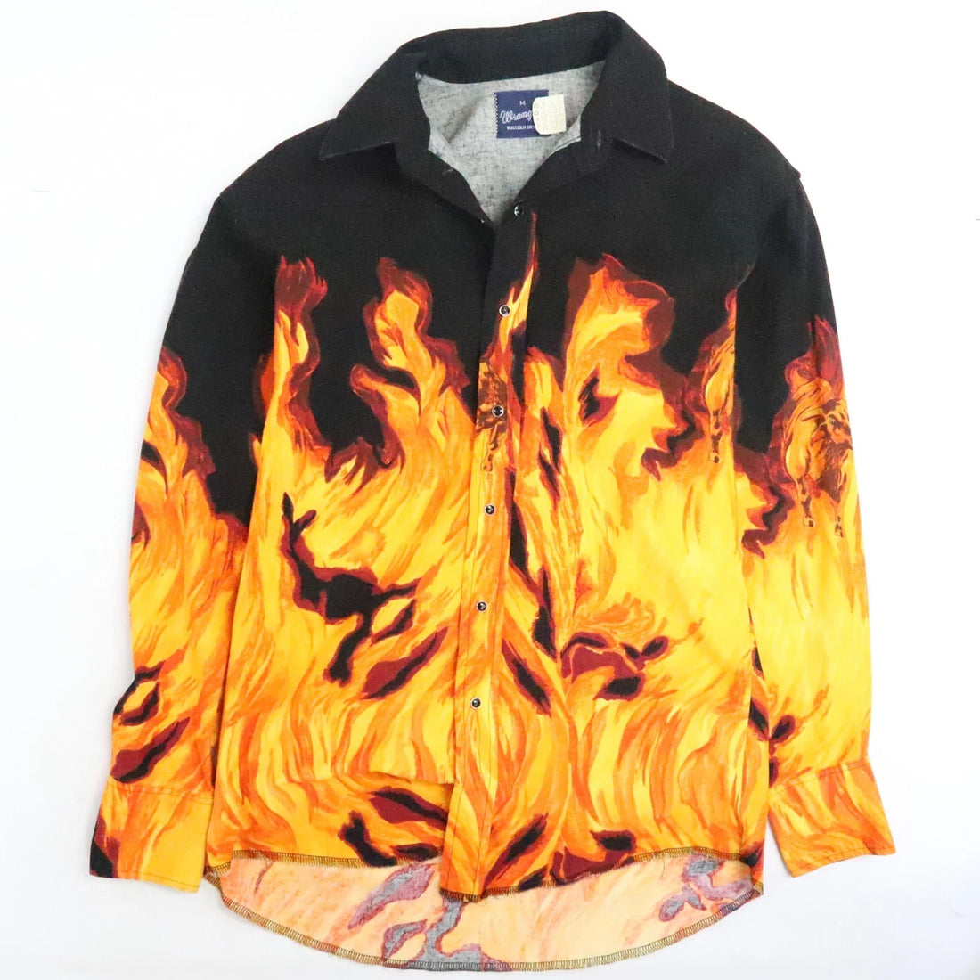 Vintage Wrangler Flame Fire Western Pearl Snap Shirt Size Medium
