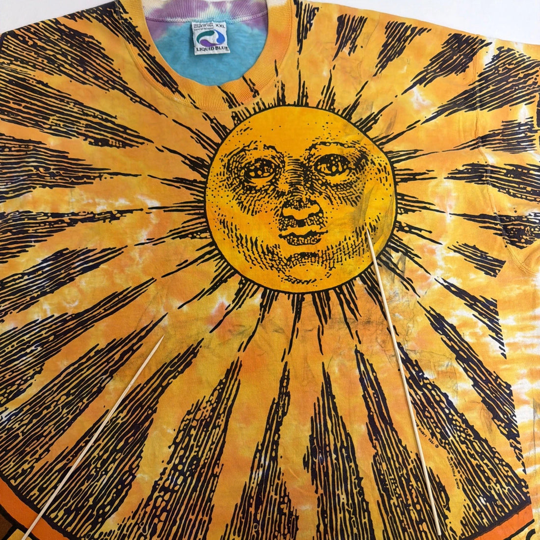 Vintage Sun Moon Tie Dye Liquid Blue T-Shirt Size 2XL Pinkerton
