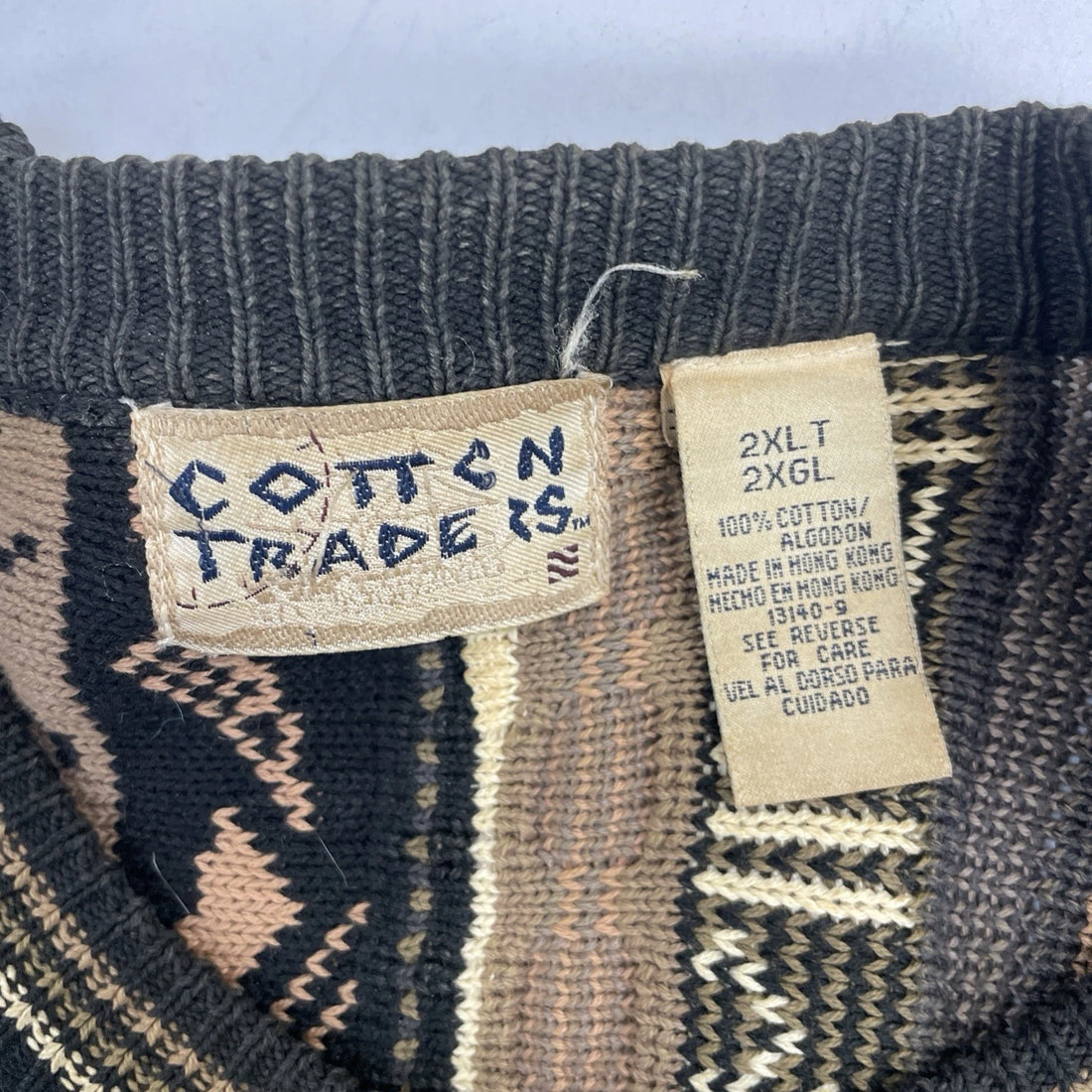 Vintage Cotton Traders 3D Knit Crewneck Sweater Size 2XLT Coogi Style