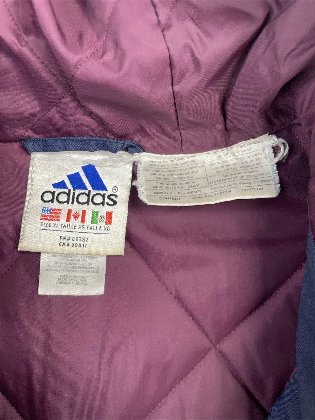 Vintage Adidas Puffer Jacket Size XL Two Tone