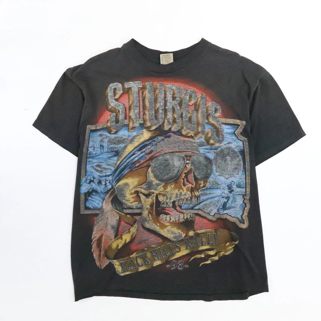 Vintage Sturgis Black Hills Rally Skull Skeleton T-Shirt XL Double Sided 1993