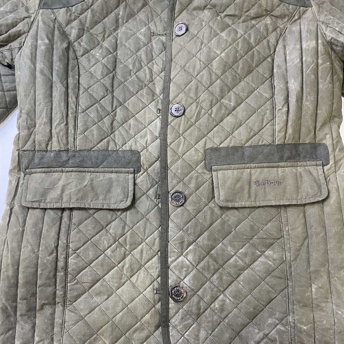 Barbour Dunnock Wax Coat Jacket Womens Size 10 Green Quilted