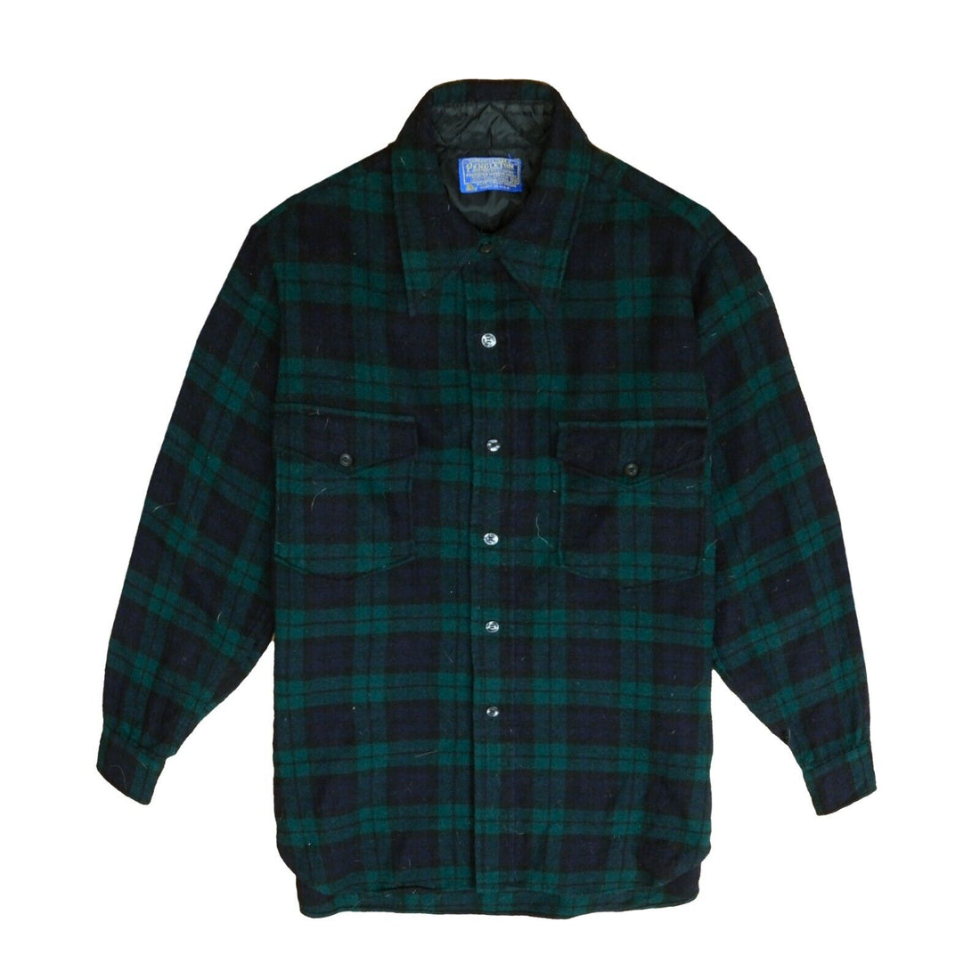 Vintage Pendleton Plaid Button Up Wool Field Shirt Size 15½ Green 90s