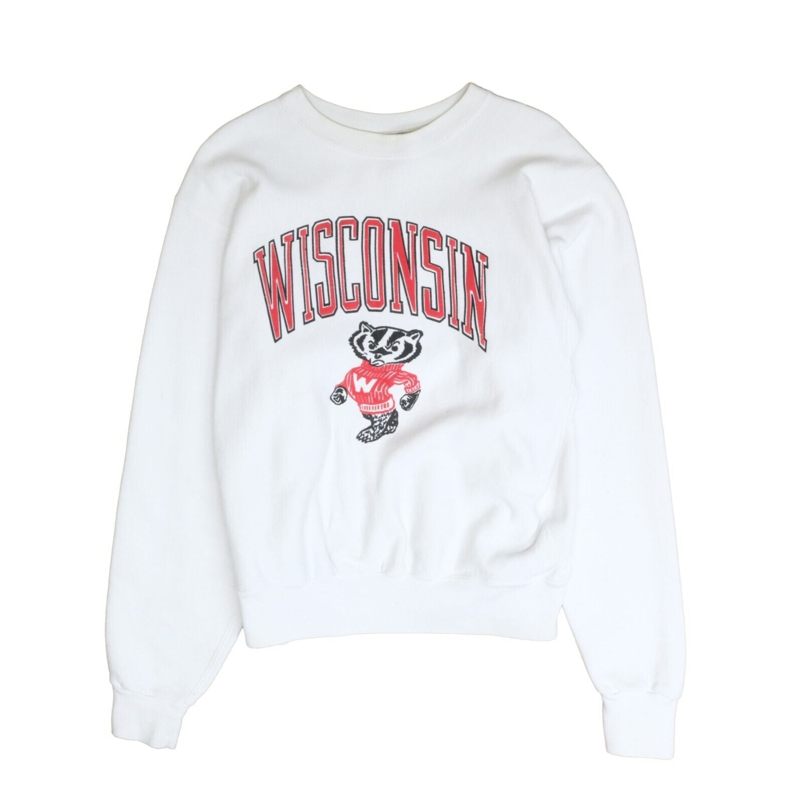 Vintage Wisconsin Badgers Sweatshirt Crewneck Size XL White Puff Print Throwback Vault