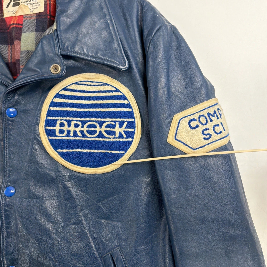 Vintage Brock University Computer Science Leather Varsity Jacket 44 1981 80s