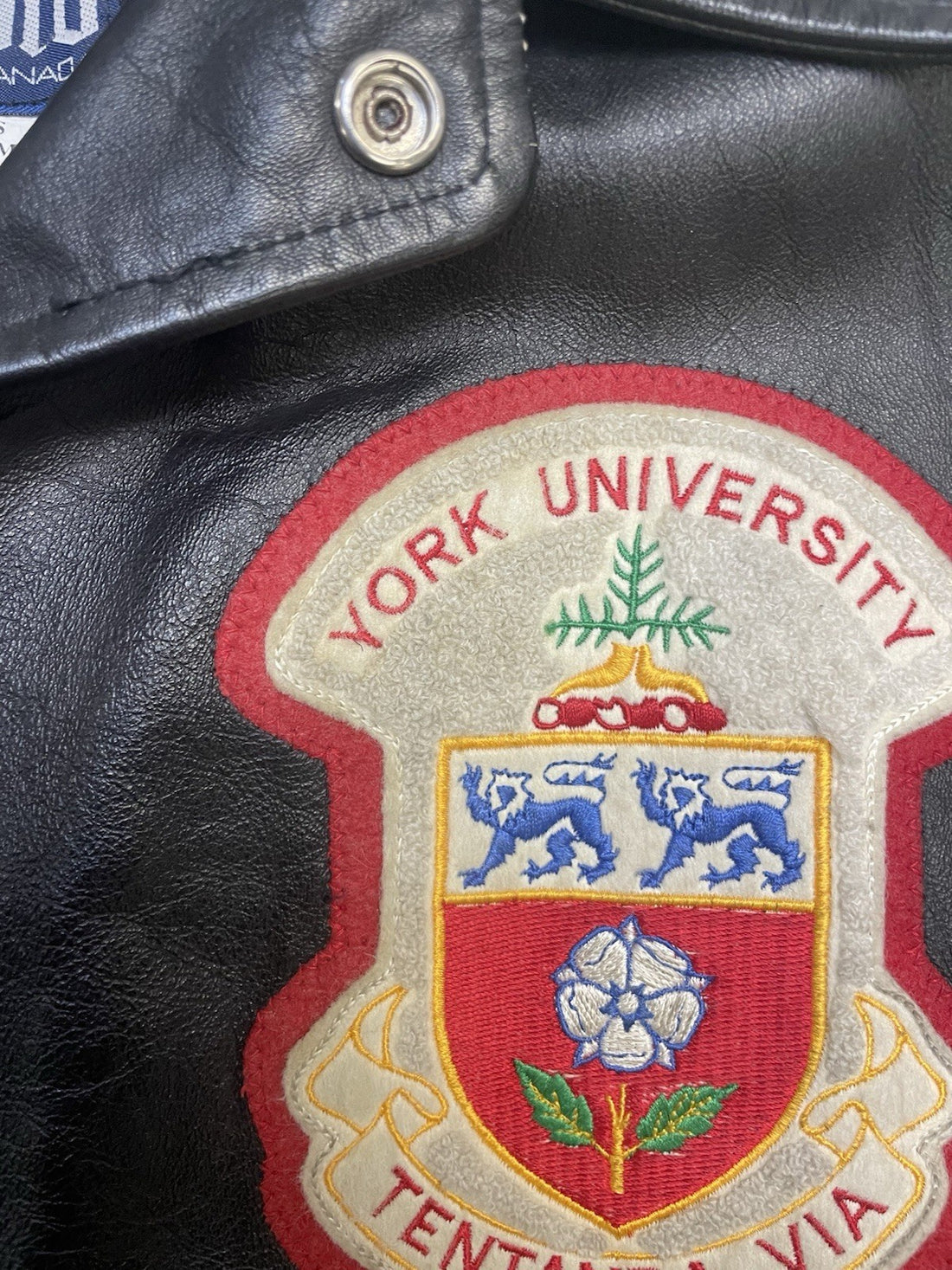 Vintage York University Leather Varsity Jacket Size 42