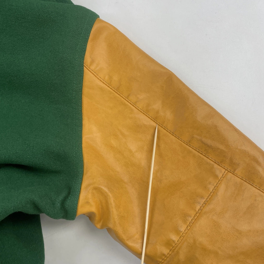 Vintage Holloway Leather Wool Varsity Jacket Size Large Green Yellow