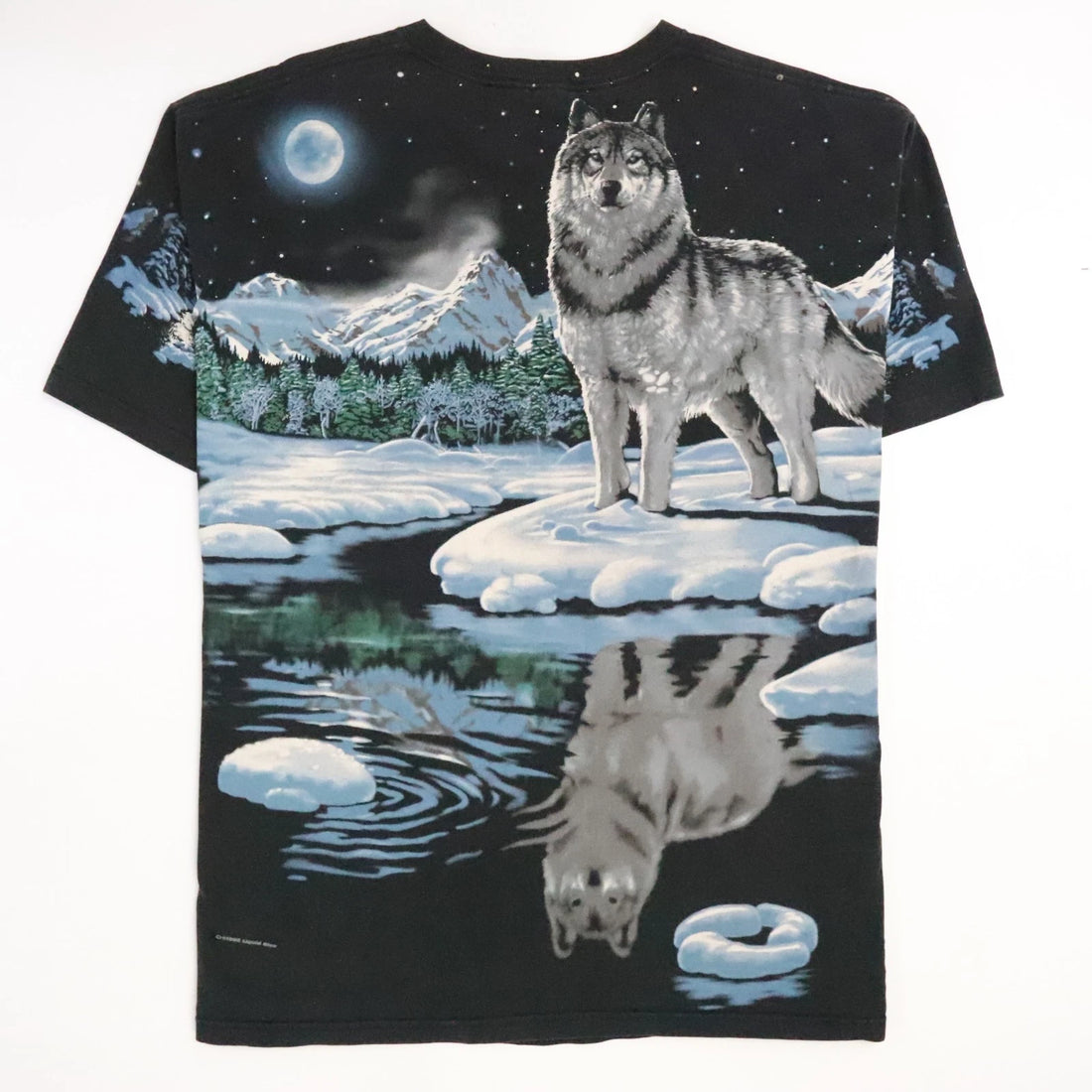 Vintage Wolf Liquid Blue T-Shirt Size XL Nature All Over Print 1995 90s