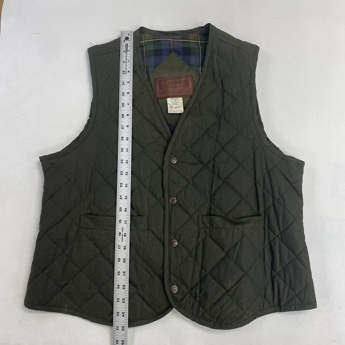 Outback Quilted Waxed Vest Jacket Size Medium Green