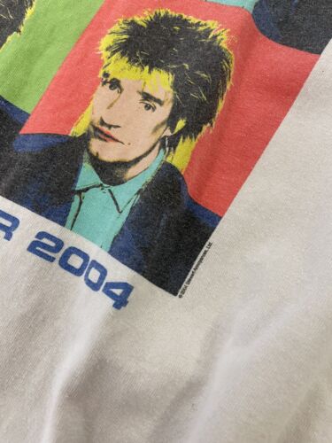 Vintage Rod Stewart Tour T-Shirt Size XL White Pop Art Music Tee 2004