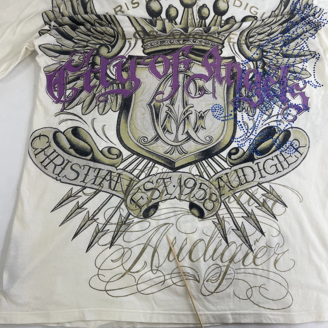 Christian Audigier Califas Native T-Shirt Size Large All Over Print Y2K